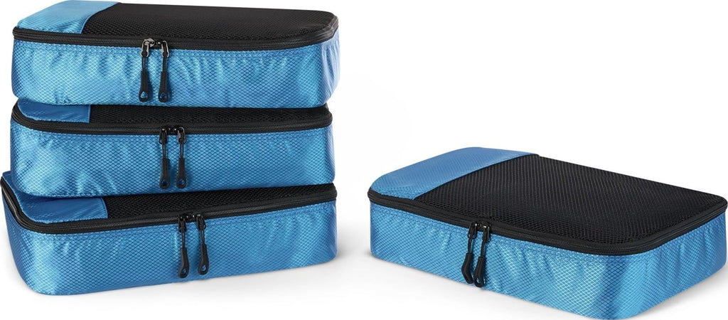 Amazon Essentials 4-Piece Packing Cubes Travel Accessories Set, Luggage Organizer with Double Zipper, Mesh Top, Space-Saving, Medium, Sky Blue (Previously Amazon Basics)