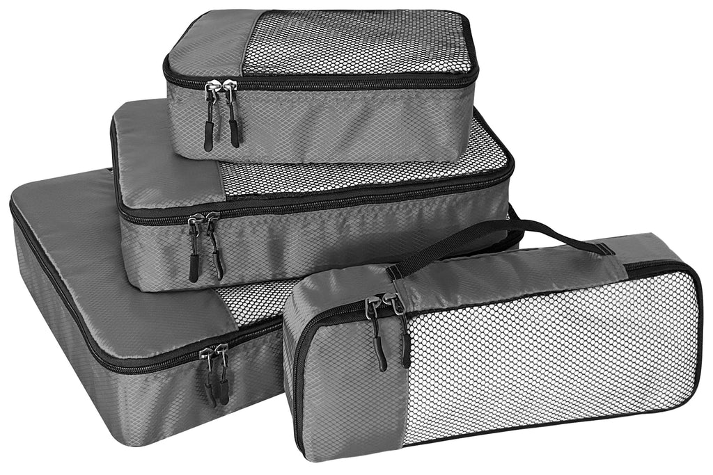 WTREE 4-Piece Packing Cubes Travel Accessories Set for Suitcases - Luggage Organizer Bags with Double Zipper - Mesh Top - Small/Medium/Large/Slim - Grey