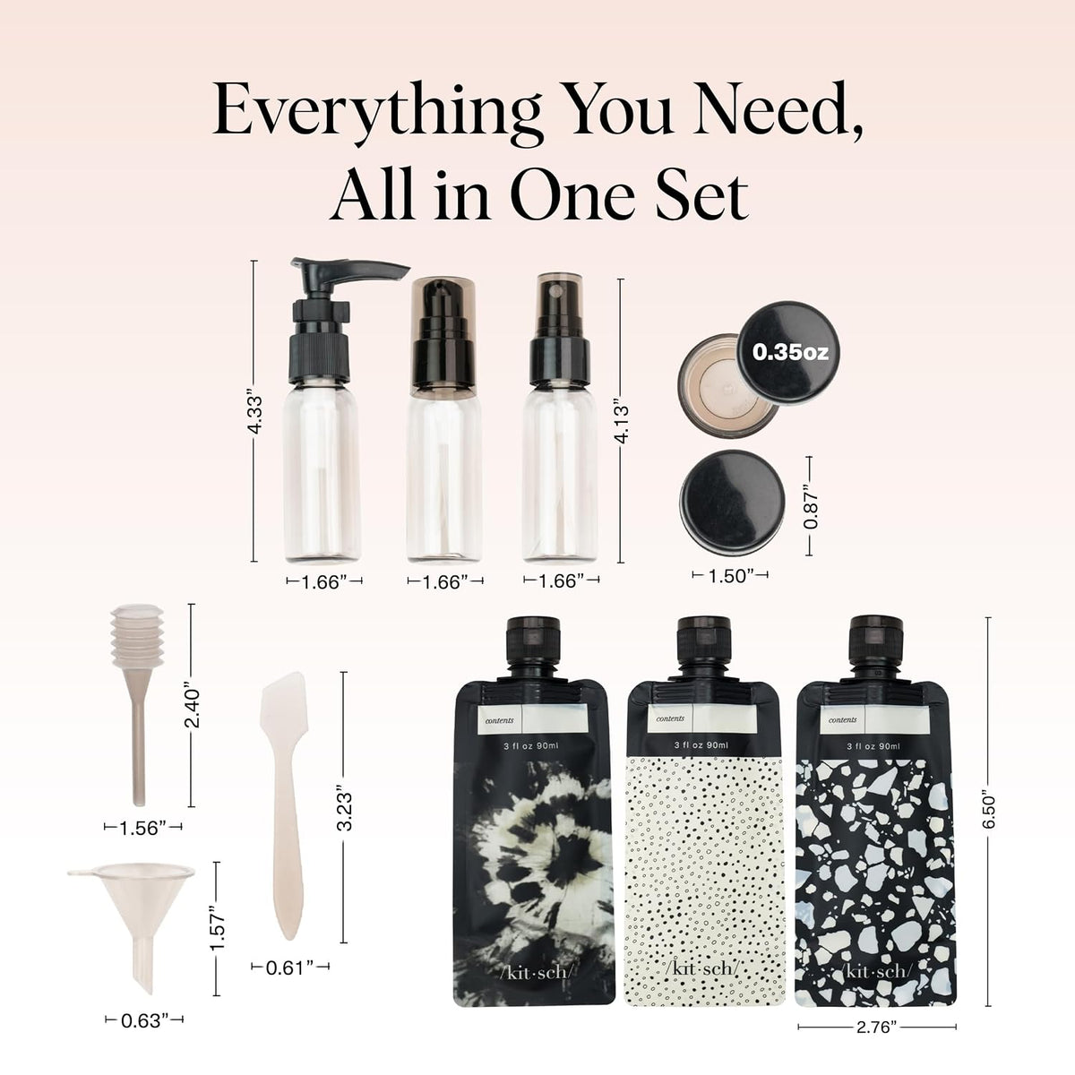 Kitsch 11 PCS Containers Travel Size Toiletries - Black & Ivory | Travel Essentials Kit for Shampoo, & More - TSA Approved Travel Bottles, Leak-Proof Refillable Travel Containers