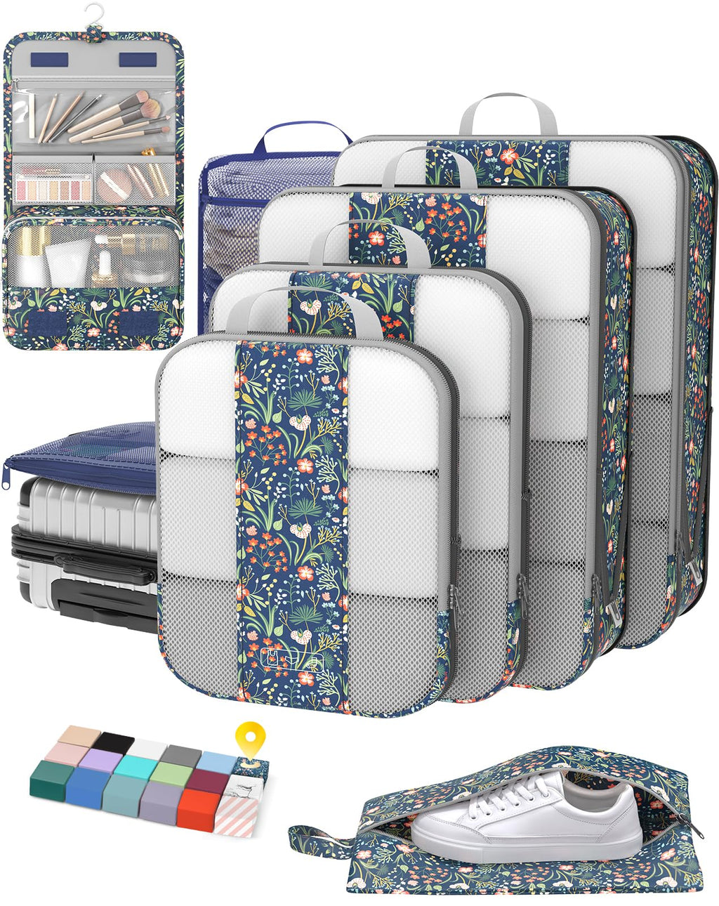OlarHike 10 Set Compression Packing Cubes for Travel Essentials,Compressible Expandable Space Saver Bags for Organizing Clothes,Luggage Suitcase Garment Bags with Over 1000 pcs Mesh Holes(Black)