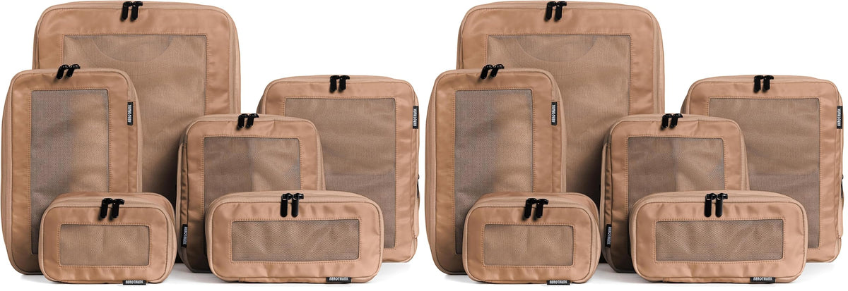 Compression Packing Cubes for Travel, 6-Pack, Beige | Solves overpacking, 6-Piece set fits most suitcases, 50% Space savings, Compression luggage organizer bags