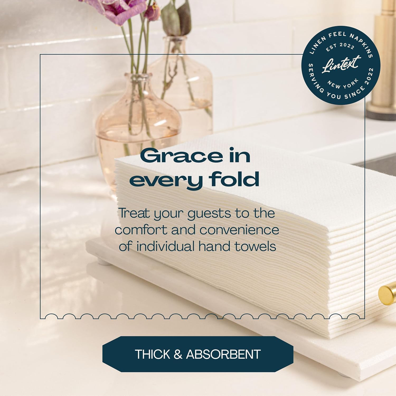 Disposable Linen-Feel Guest Towels - 12" x 17" Cloth-Like Hand Towels - Made In USA, Soft And Absorbent Paper Napkin For Bathroom, Kitchen, Or Event [Extra-Soft - Pack of 50], White