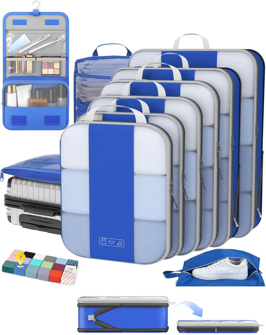 OlarHike 10 Set Compression Packing Cubes for Travel Essentials,Compressible Expandable Space Saver Bags for Organizing Clothes,Luggage Suitcase Garment Bags with Over 1000 pcs Mesh Holes(Black)