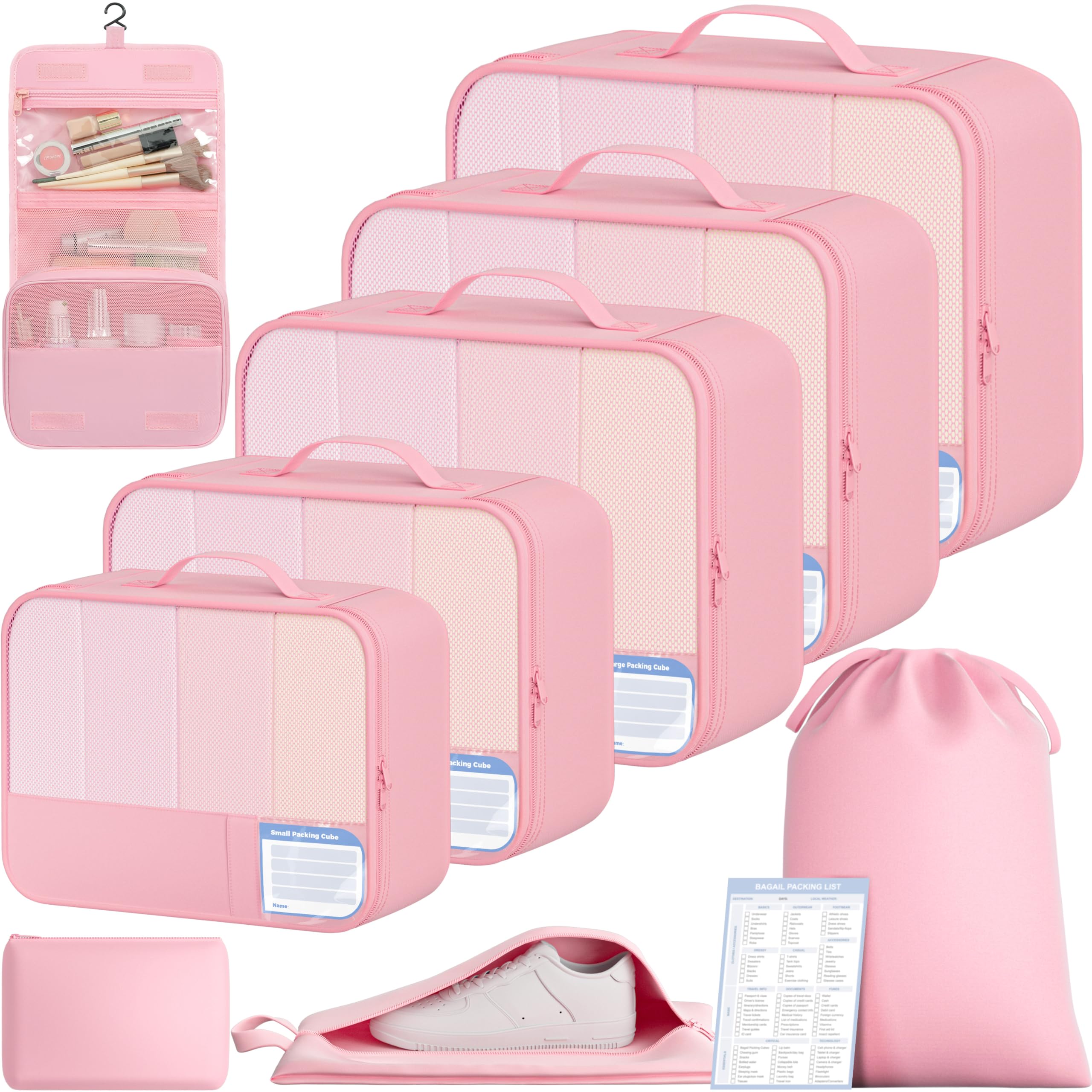BAGAIL 9 Set Packing Cubes with Packing List Luggage Packing Organizers for Travel Accessories (Cream)