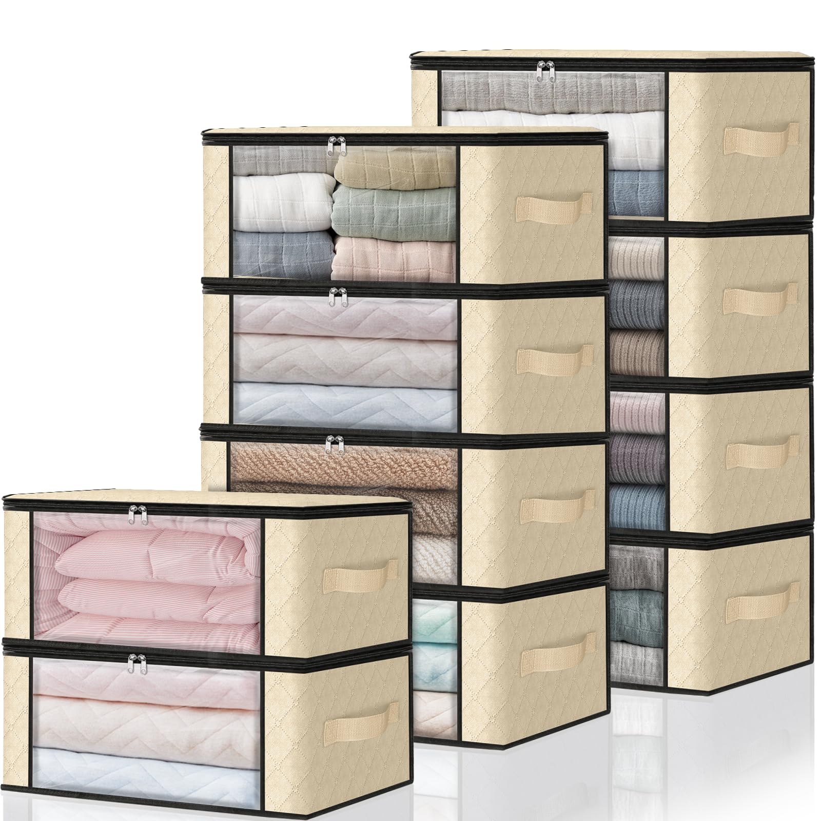 HomeHacks 3-Pack Clothes Organizer Storage Bags, 35L Storage Bins, Gray | Foldable Storage Box Container with Zippers, Clear Window, Reinforced Handles for Closet, Dorm, Pillows, Bedding, Sweater