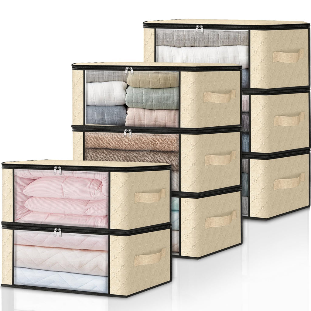 HomeHacks 3-Pack Clothes Organizer Storage Bags, 35L Storage Bins, Gray | Foldable Storage Box Container with Zippers, Clear Window, Reinforced Handles for Closet, Dorm, Pillows, Bedding, Sweater