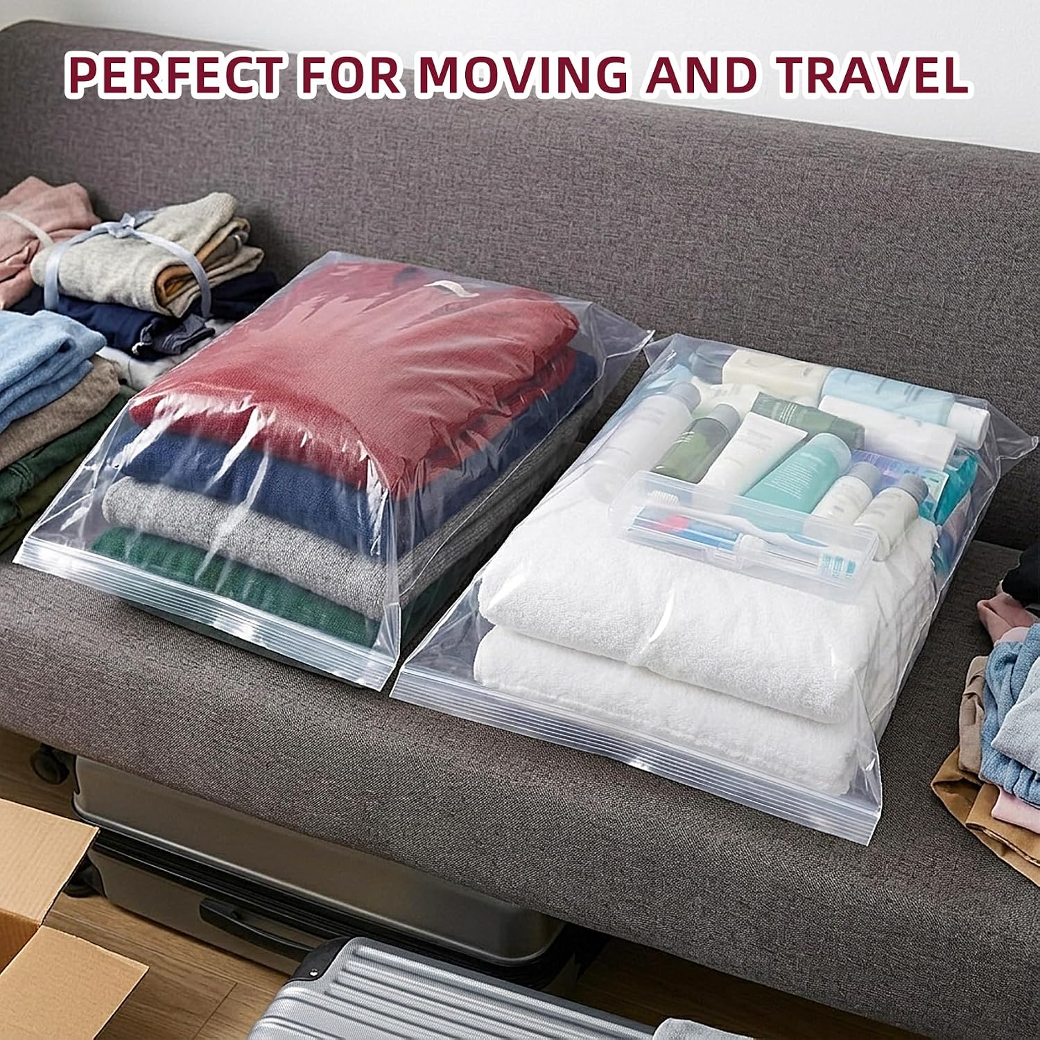 Yotelab Large 5 Gallon Plastic Zipper Storage Bags, 18x24 Inch, 12Pcs | Clear, Resealable, Large Zip Bags for Clothes, Travel, Moving