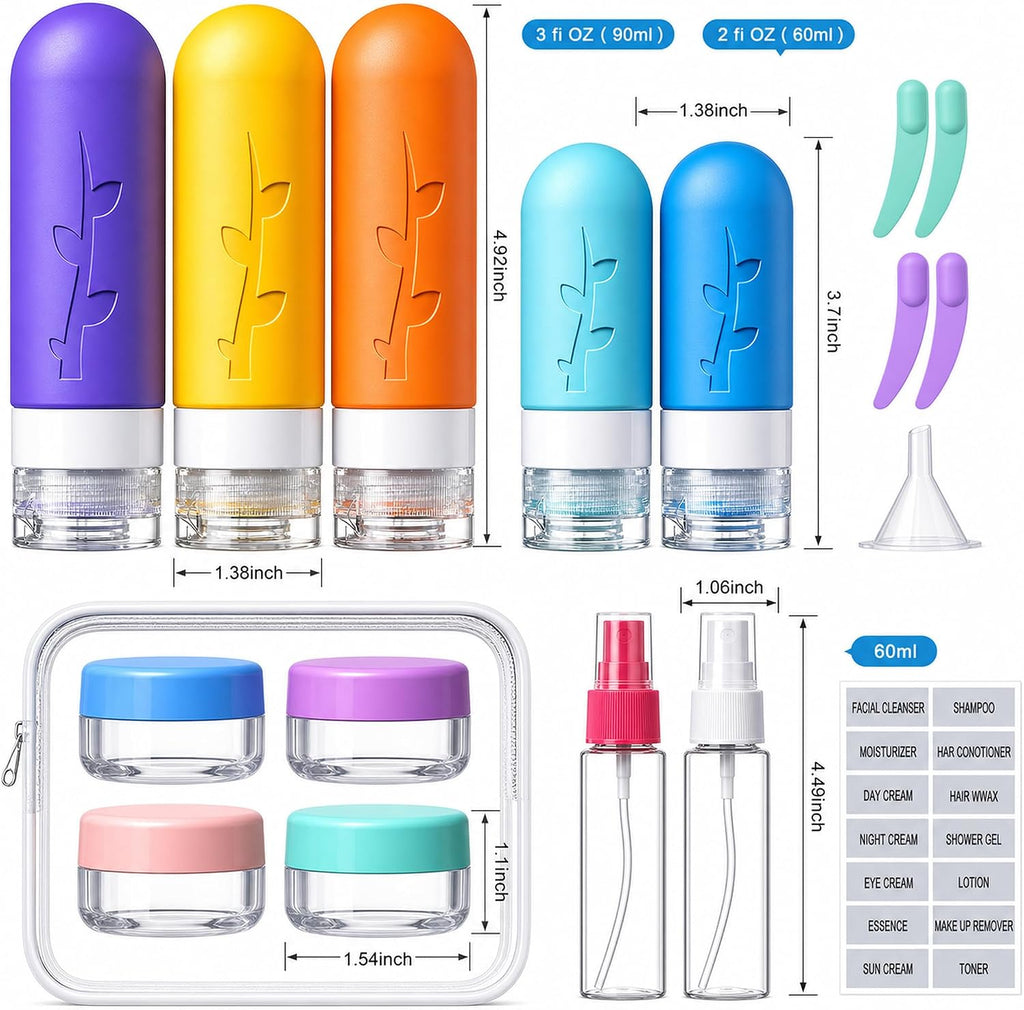 Aeomni 19pack TSA Approved Travel Bottles for Toiletries - Silicone travel size Containers, Leak Proof Size Toiletries, Refillable Shampoo and Conditioner Bottles, Travel Essentials