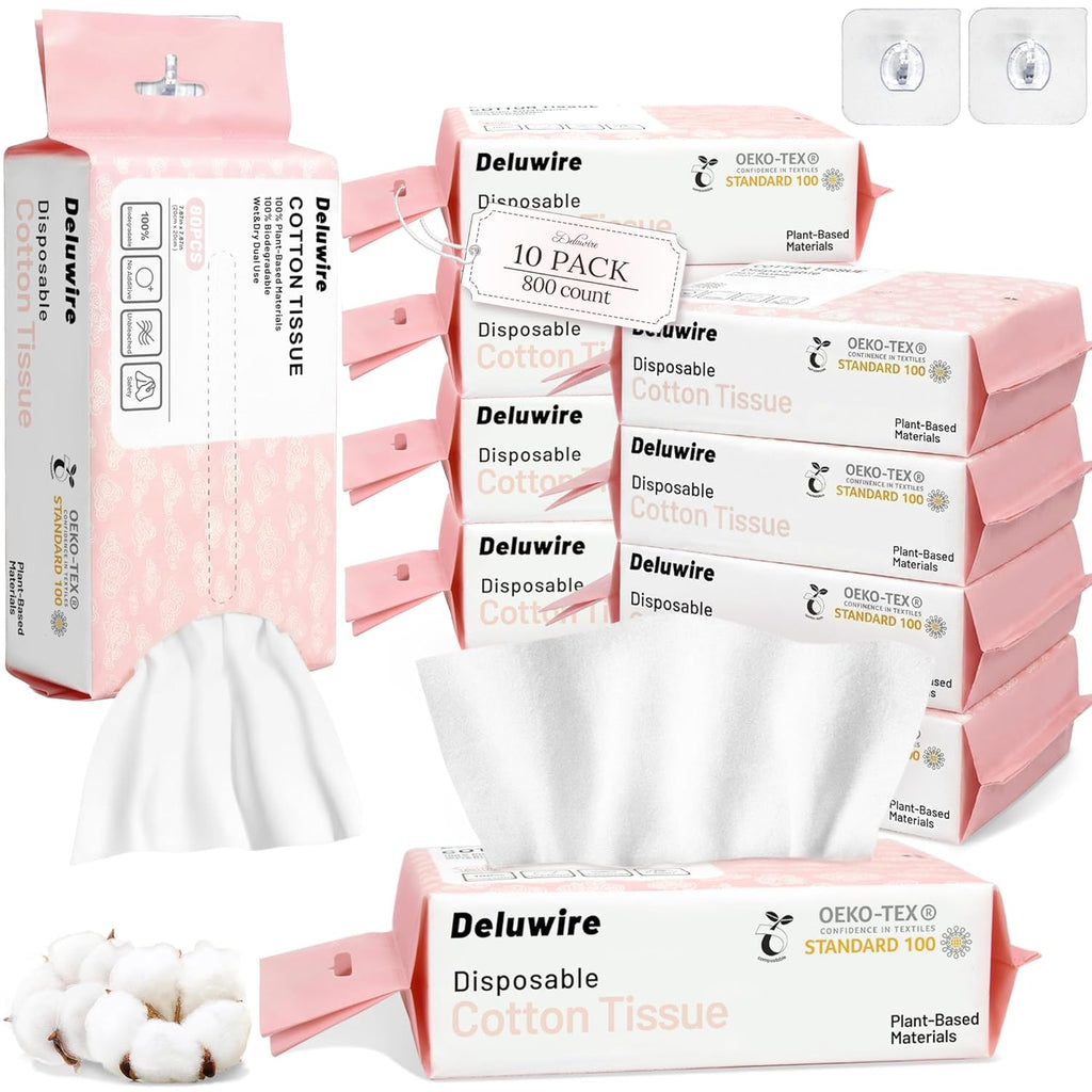 Disposable Face Towels for All Skin, 800 Count (Pack of 10) | Soft & Absorbent Face Towels, Biodegradable Facial Towels for Sensitive Skin, Face Cleansing, Skincare and Makeup Remover