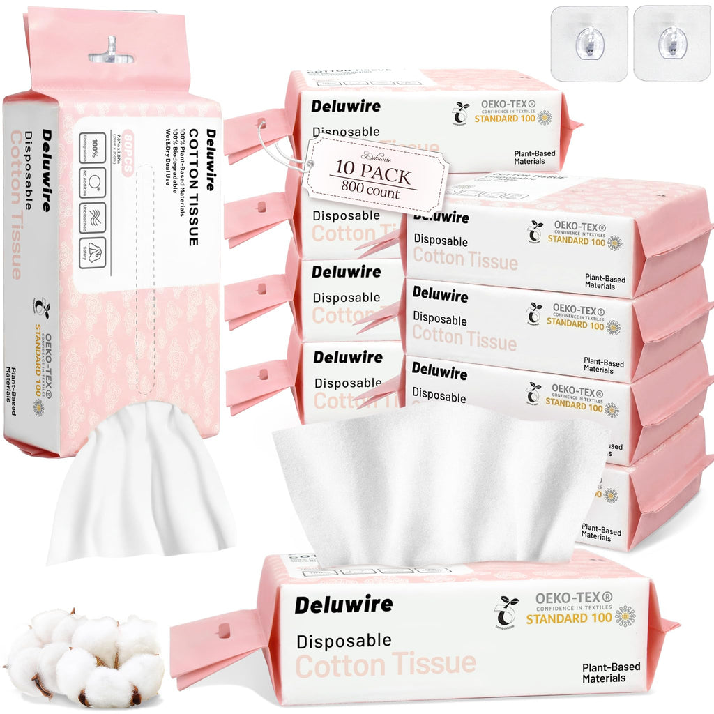 Disposable Face Towels for All Skin, 800 Count (Pack of 10) | Soft & Absorbent Face Towels, Biodegradable Facial Towels for Sensitive Skin, Face Cleansing, Skincare and Makeup Remover