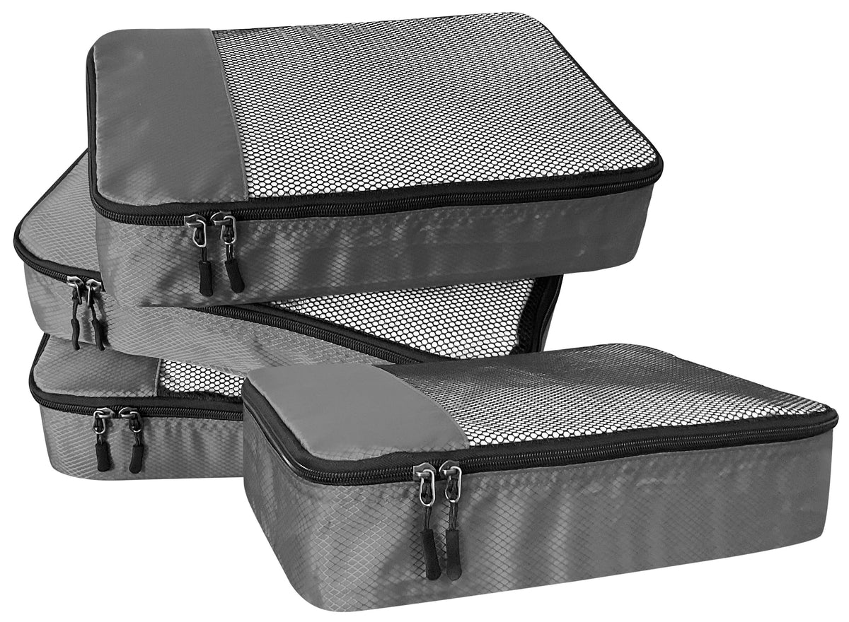 WTREE 4-Piece Packing Cubes Travel Accessories Set for Suitcases - Luggage Organizer Bags with Double Zipper - Mesh Top - Small/Medium/Large/Slim - Grey