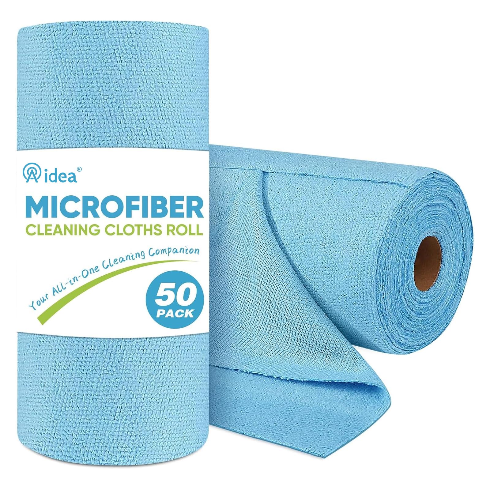 AIDEA Microfiber Cleaning Cloth Roll-50PK, Paper Towels Reusable 11.5×11.5" | Tear Away Towels, Washable Shop Rags, Microfiber Towels for Cars, Lint Free Rags for House, Kitchen, Window, Grey