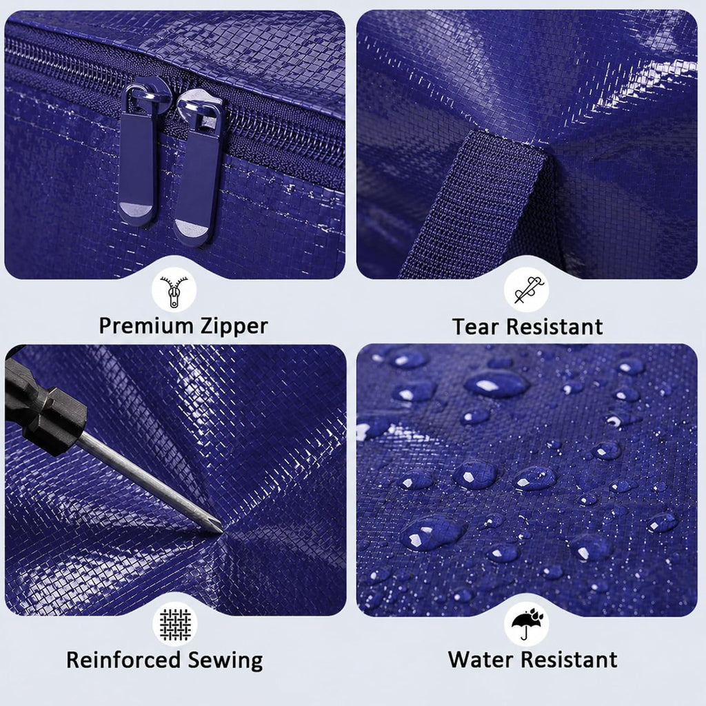 Songrey Extra Large Heavy Duty Moving Bags, 6 Pack, Dark Blue | Storage Bags with Zipper & Handles, Waterproof Totes Bags for Clothes Packing, Moving, College Supplies, Home Organization