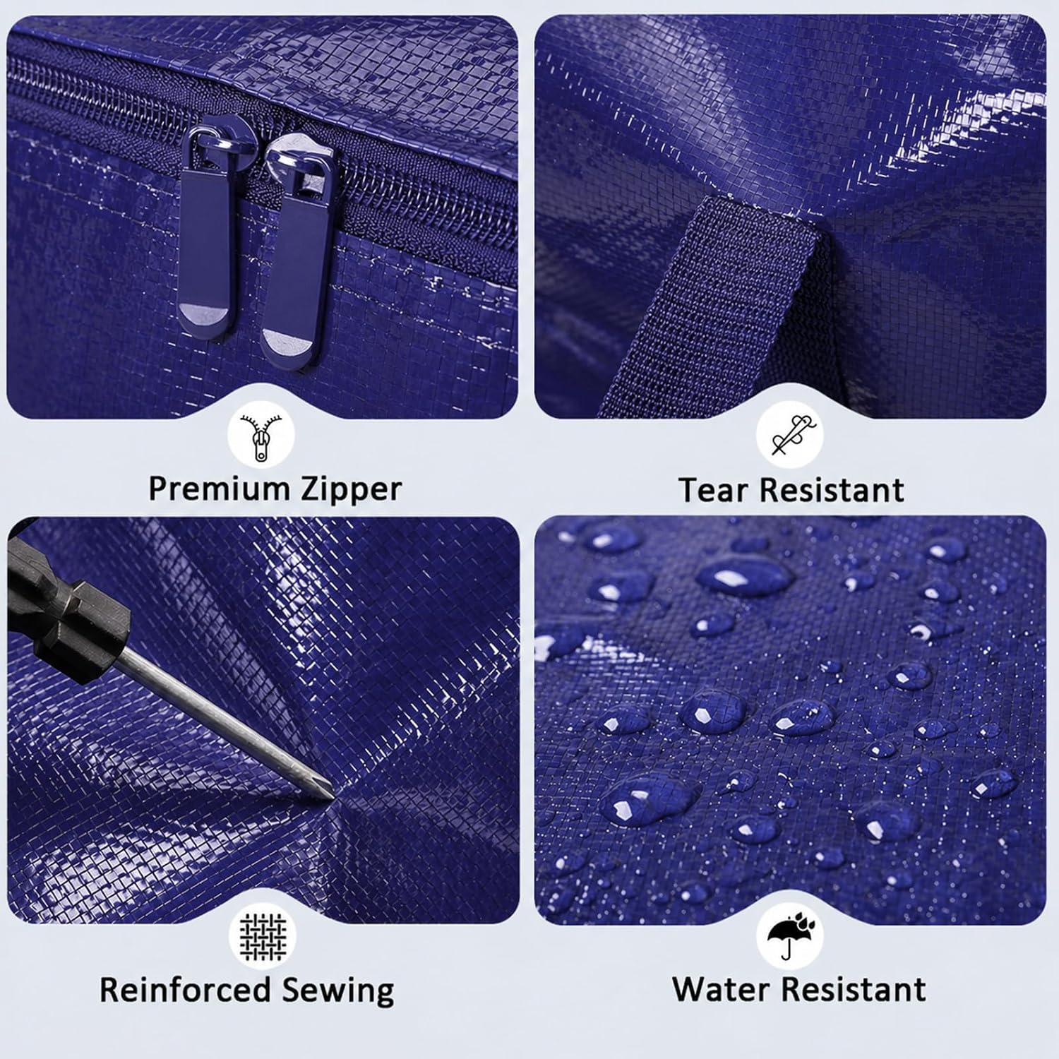 Songrey Extra Large Heavy Duty Moving Bags, 6 Pack, Dark Blue | Storage Bags with Zipper & Handles, Waterproof Totes Bags for Clothes Packing, Moving, College Supplies, Home Organization