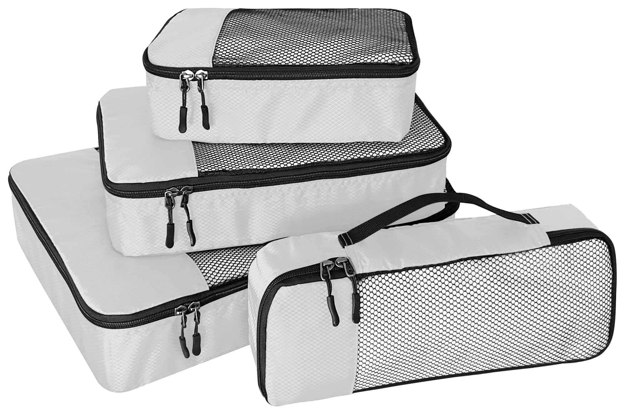 WTREE 4-Piece Packing Cubes Travel Accessories Set for Suitcases - Luggage Organizer Bags with Double Zipper - Mesh Top - Small/Medium/Large/Slim - Grey