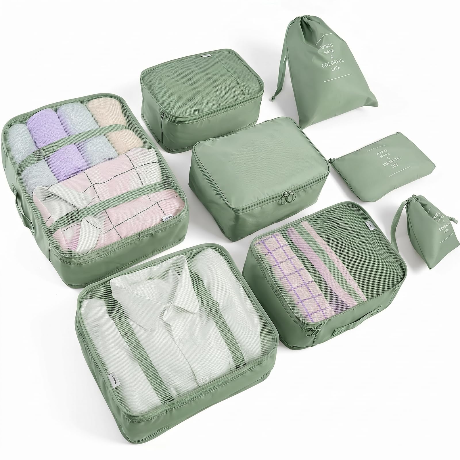 LANSKLBD 6/8 Set Packing Cubes for Suitcases Travel Luggage Packing Organizers,Travel Accessories Essentials Luggage Organizer with Shoe/Tioletry/Laundry Bag (Beige, 6 set)