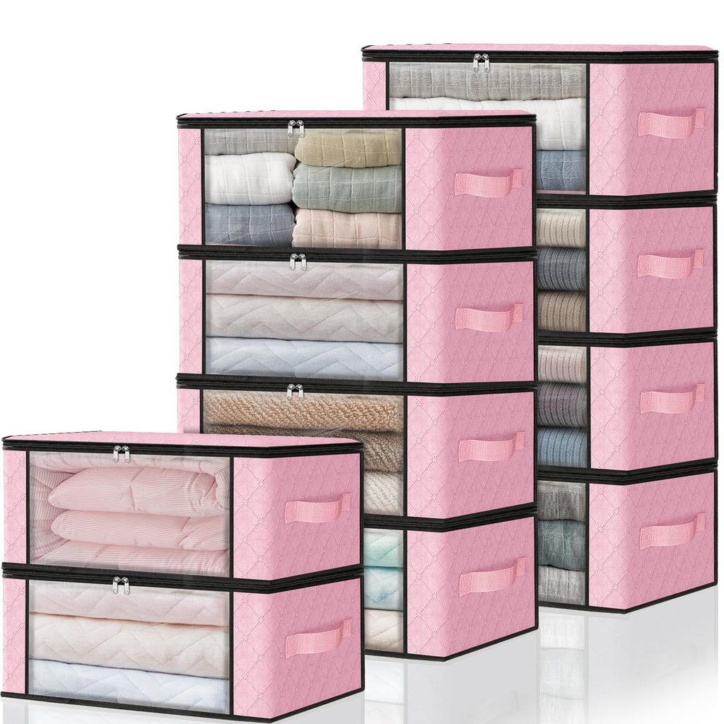 HomeHacks 3-Pack Clothes Organizer Storage Bags, 35L Storage Bins, Gray | Foldable Storage Box Container with Zippers, Clear Window, Reinforced Handles for Closet, Dorm, Pillows, Bedding, Sweater