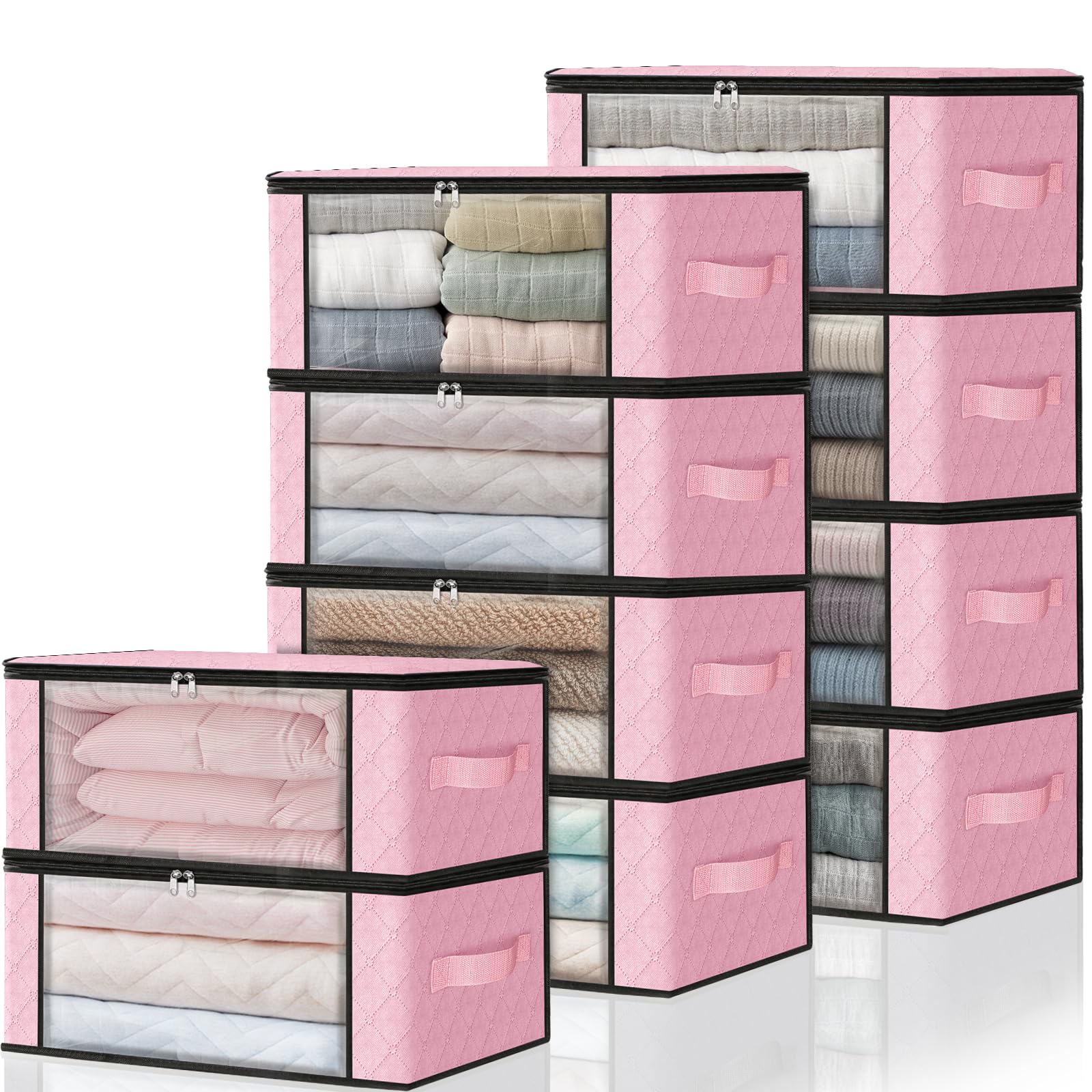 HomeHacks 3-Pack Clothes Organizer Storage Bags, 35L Storage Bins, Gray | Foldable Storage Box Container with Zippers, Clear Window, Reinforced Handles for Closet, Dorm, Pillows, Bedding, Sweater