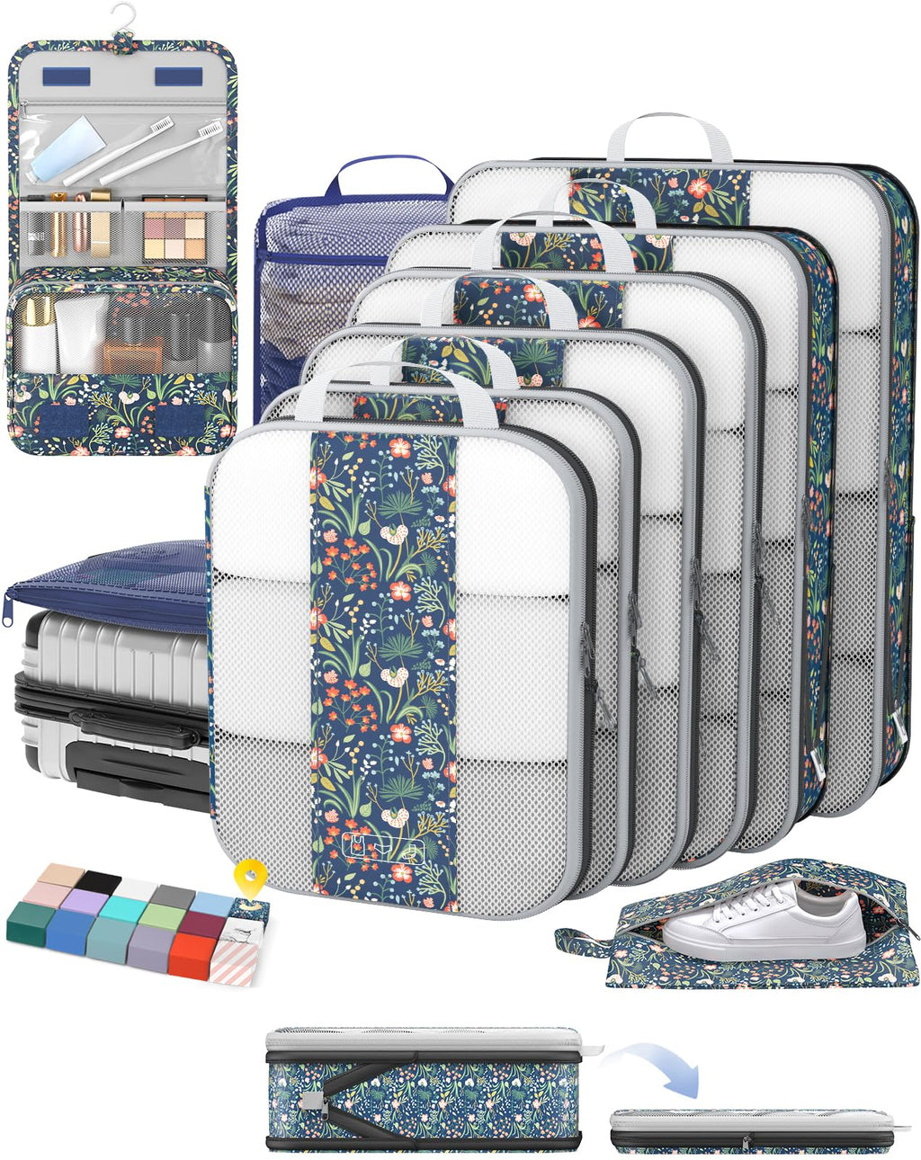OlarHike 10 Set Compression Packing Cubes for Travel Essentials,Compressible Expandable Space Saver Bags for Organizing Clothes,Luggage Suitcase Garment Bags with Over 1000 pcs Mesh Holes(Black)