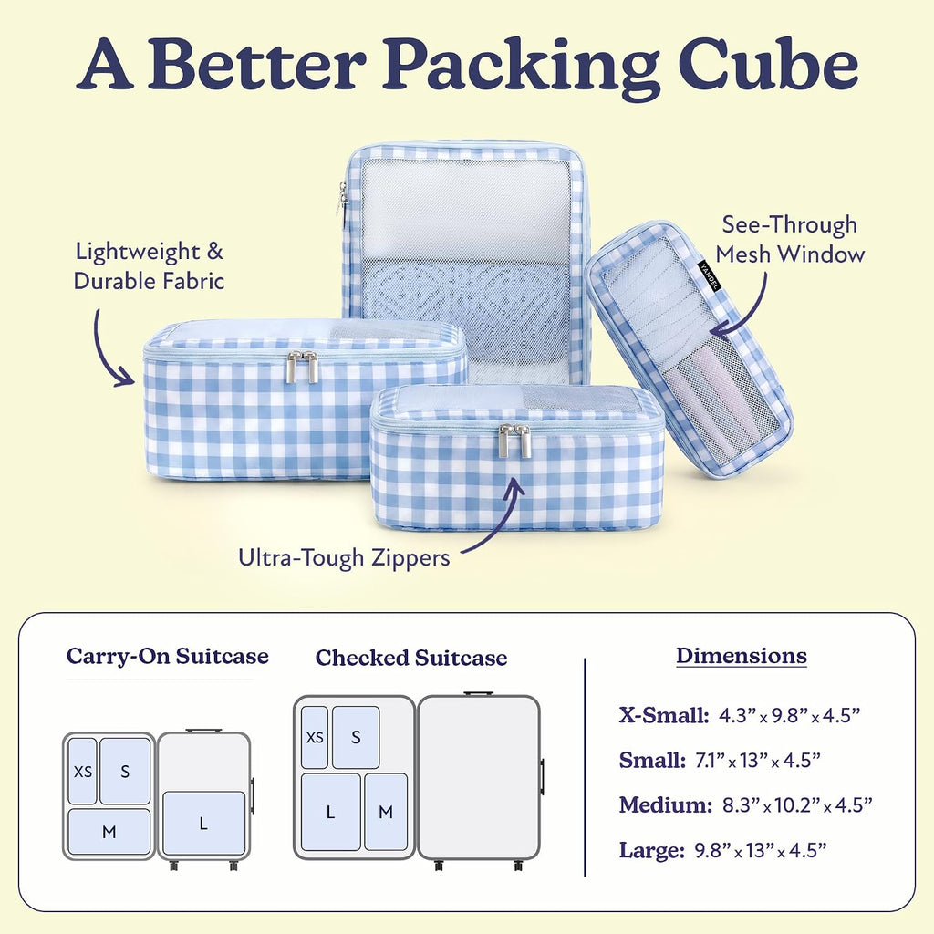 Vandel TSA-Friendly Packing Cubes for Carry On, Mesh Suitcase Organizer Bag | Professional Travel Organizer Bags for Women with Mesh Panel, Small Packing Cubes with Durable Zippers, Luggage Cube Set of 4