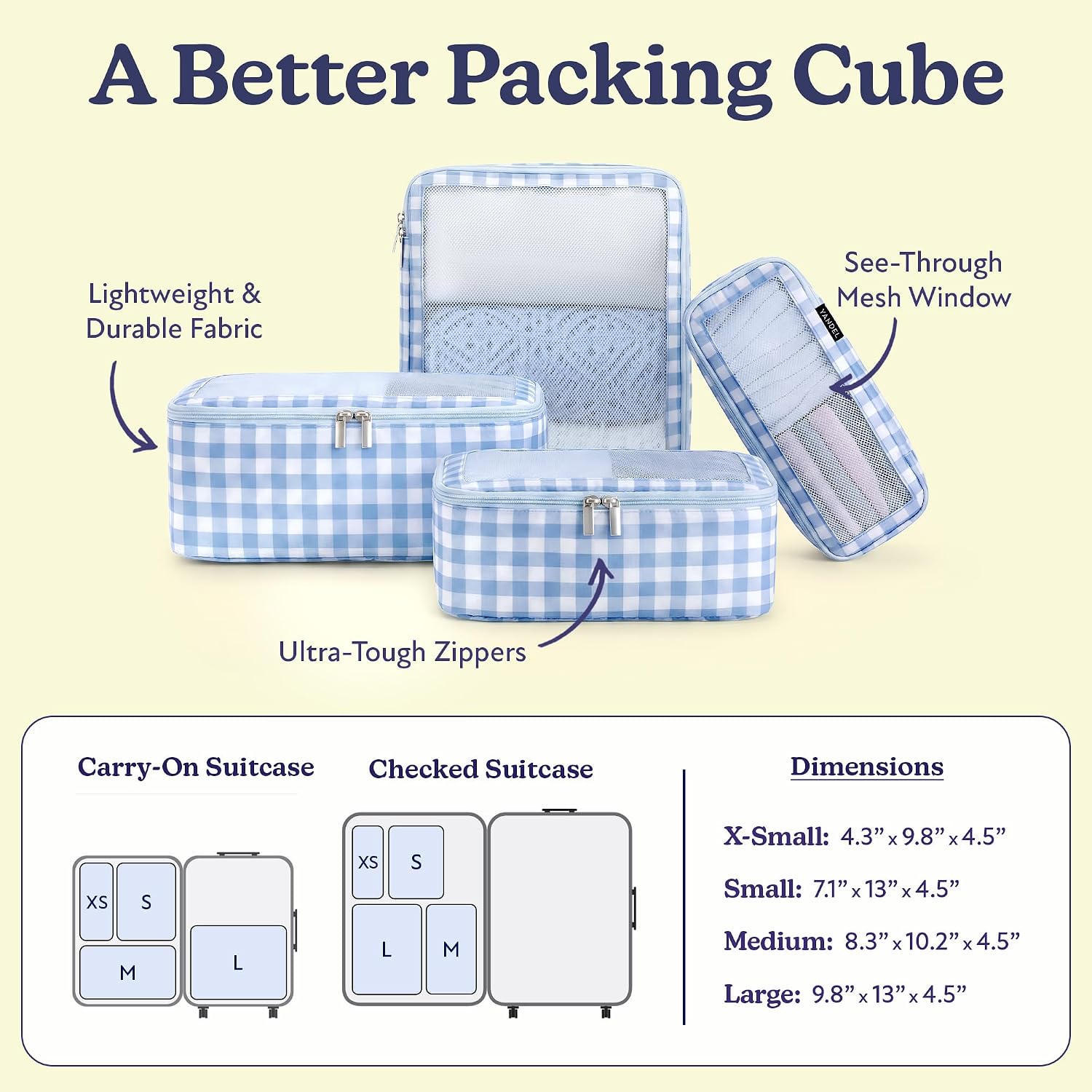 Vandel TSA-Friendly Packing Cubes for Carry On, Mesh Suitcase Organizer Bag | Professional Travel Organizer Bags for Women with Mesh Panel, Small Packing Cubes with Durable Zippers, Luggage Cube Set of 4