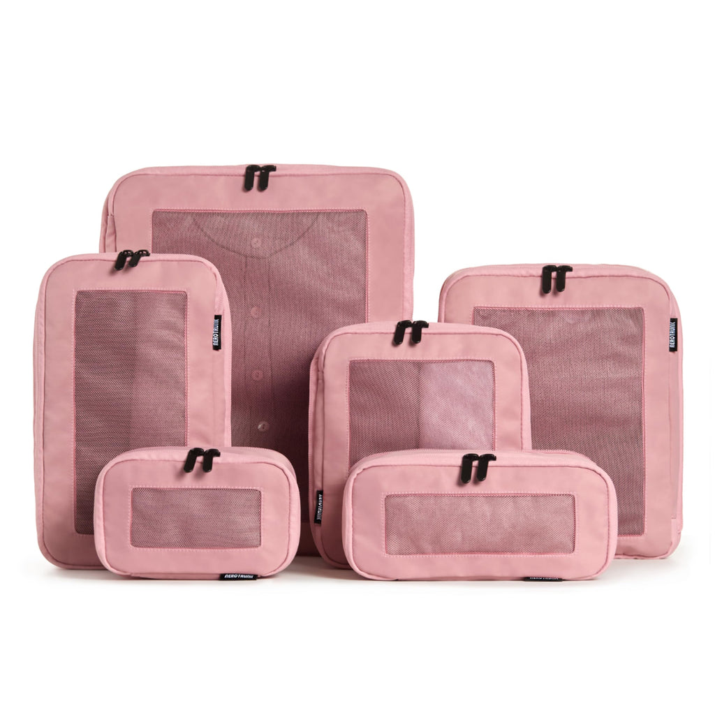 Compression Packing Cubes for Travel, 6-Pack, Beige | Solves overpacking, 6-Piece set fits most suitcases, 50% Space savings, Compression luggage organizer bags