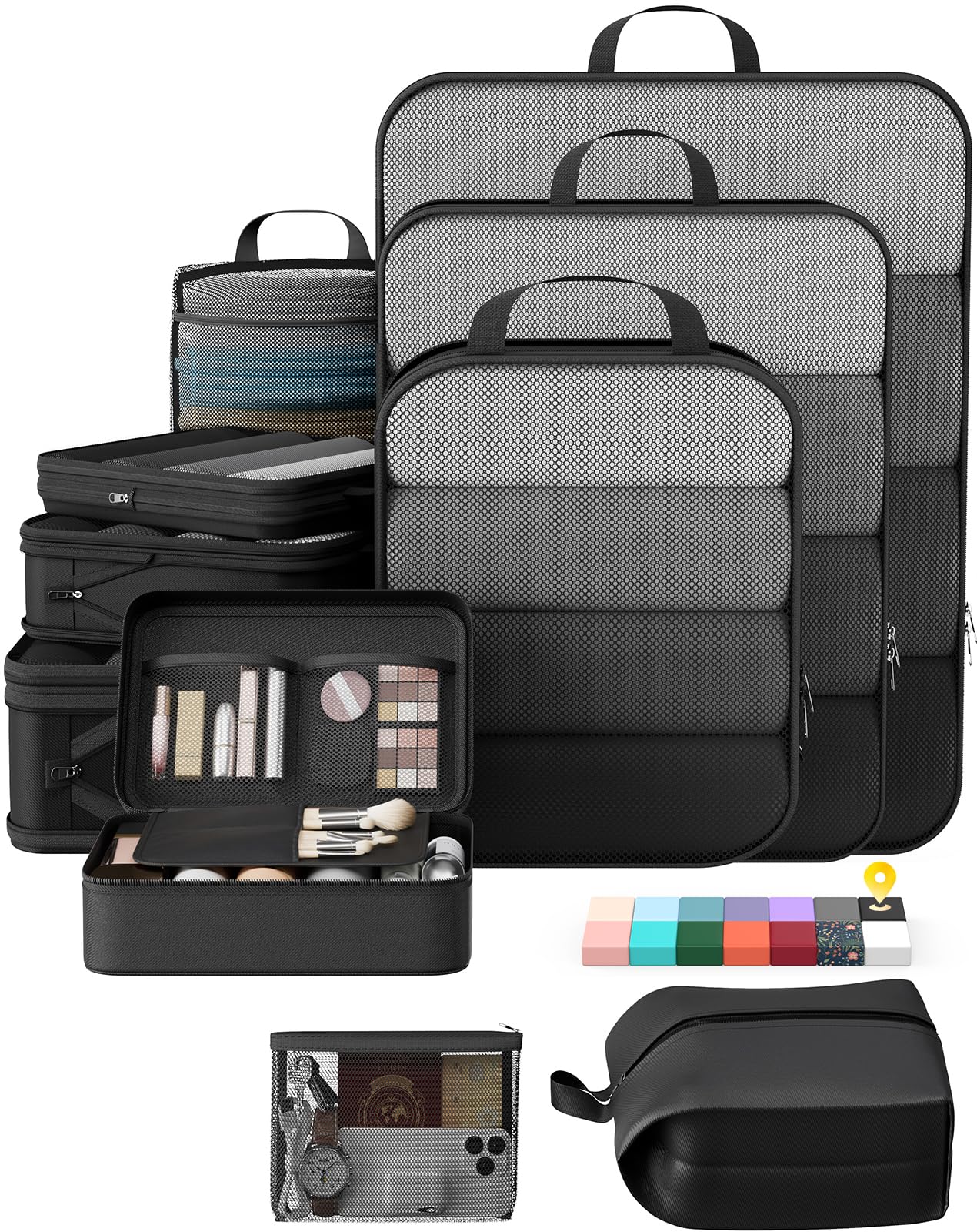 Veken 9/11 Set Compression Packing Cubes Garment Bags for Travel Essentials,Compressible Expandable Luggage Organizer Bags for Clothing,Space Saver Bags with Over 1000 pcs of Mesh Holes(Beige)