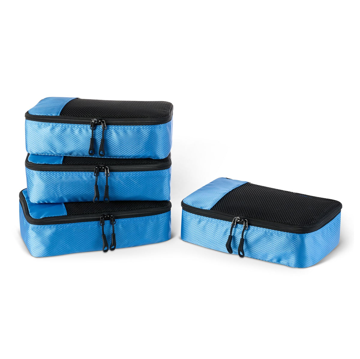 Amazon Essentials 4-Piece Packing Cubes Travel Accessories Set, Luggage Organizer with Double Zipper, Mesh Top, Space-Saving, Medium, Sky Blue (Previously Amazon Basics)