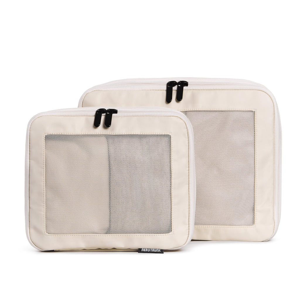 Compression Packing Cubes for Travel, 6-Pack, Beige | Solves overpacking, 6-Piece set fits most suitcases, 50% Space savings, Compression luggage organizer bags