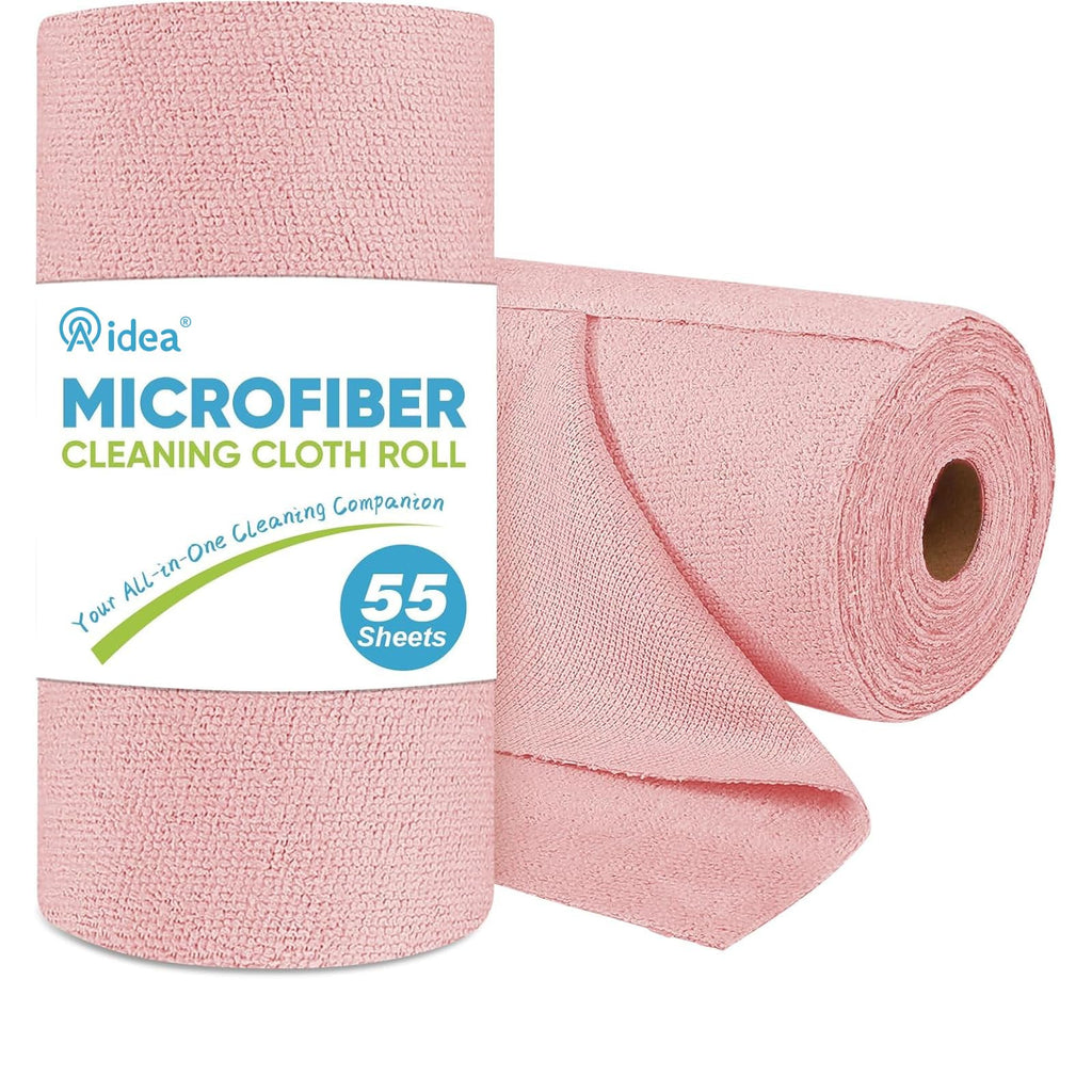 AIDEA Microfiber Cleaning Cloth Roll, Blue Shop Towels 55 Sheets 11×9" | Reusable Paper Towels, Microfiber Towels for Cars, Microfiber Rags for Automotive,Workshop, House, Kitchen, Cleaning Supplies