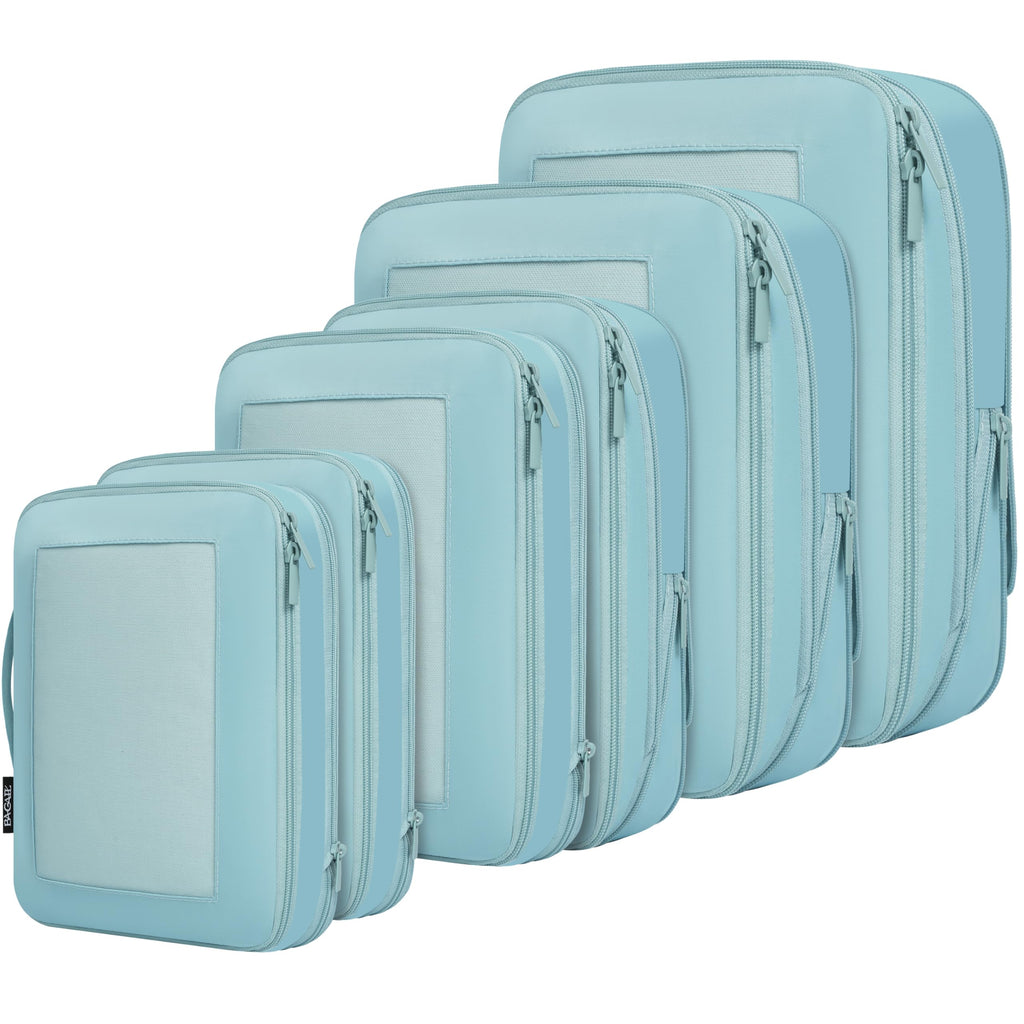 BAGAIL 4 Set/6 Set/8 Set Compression Packing Cubes Travel Accessories Expandable Packing Organizers (Half Mesh, 6-Black)