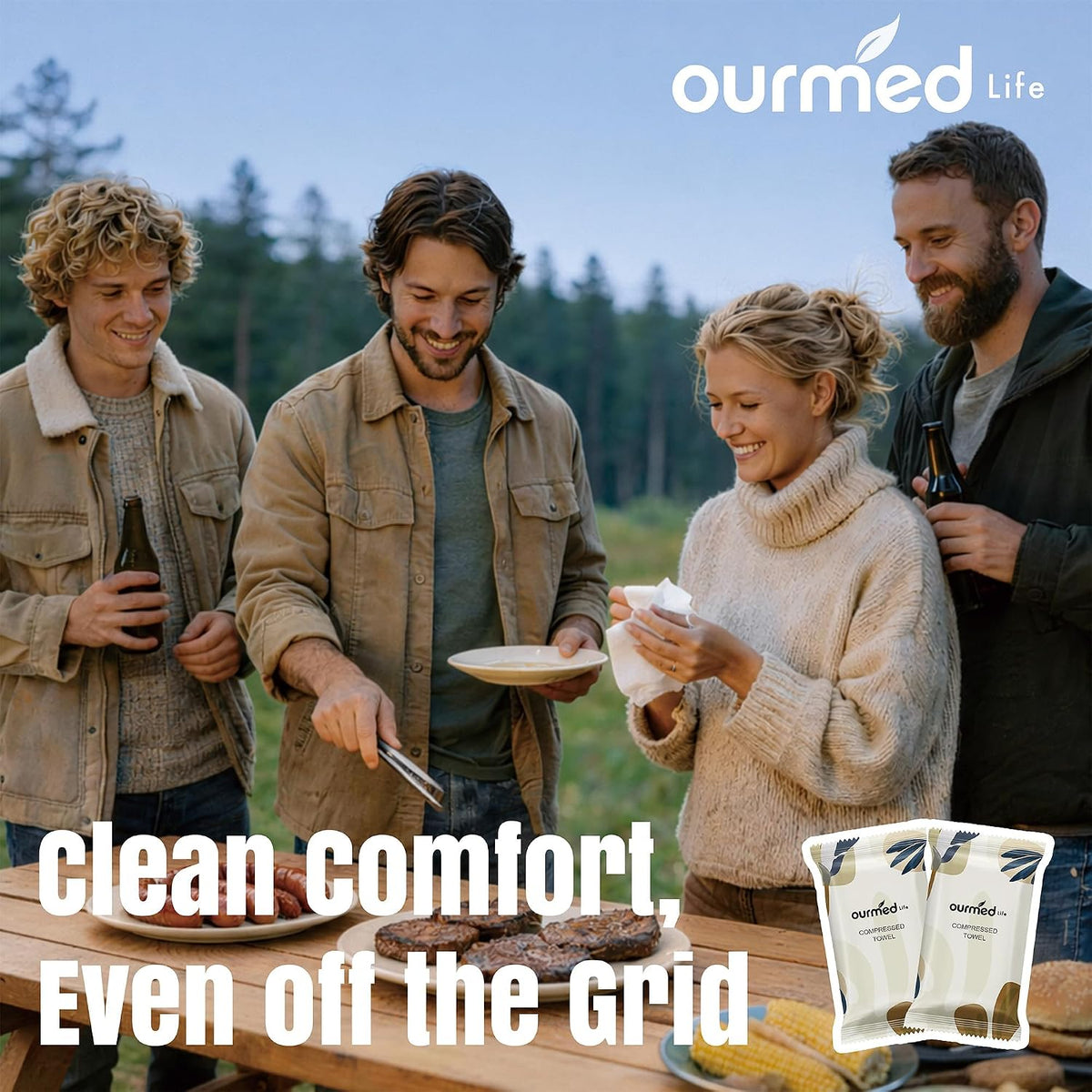 Ourmed Life Compressed Towel, Disposable Washcloths, 12 x 10 Inch, 56 Count | Travel Essential, Individually Wrapped, Biodegradable, Expand with Water, Lint-Free, Dry & Wet Use,Camping and Hiking