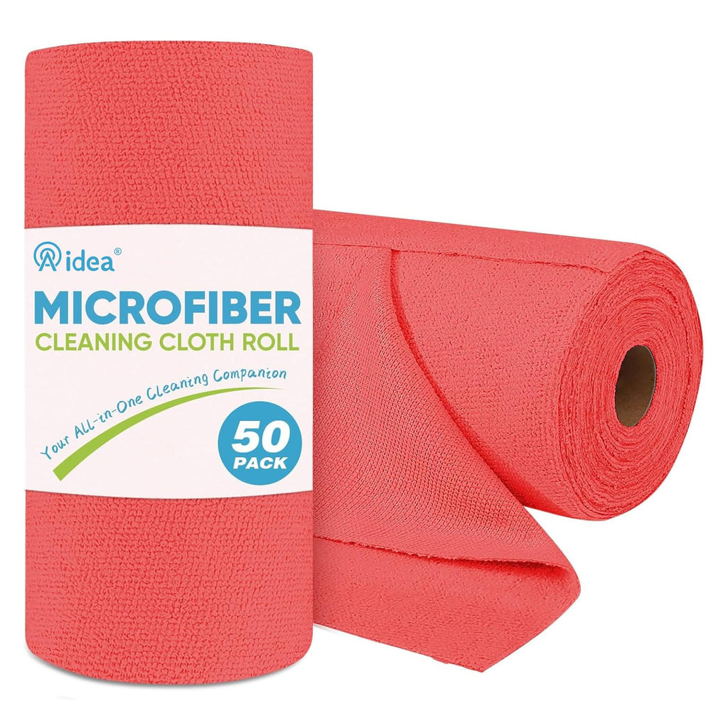 AIDEA Microfiber Cleaning Cloth Roll-50PK, Paper Towels Reusable 11.5×11.5" | Tear Away Towels, Washable Shop Rags, Microfiber Towels for Cars, Lint Free Rags for House, Kitchen, Window, Grey