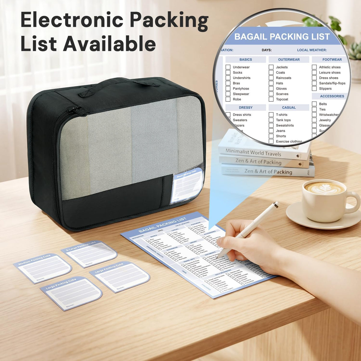 BAGAIL 9 Set Packing Cubes with Packing List Luggage Packing Organizers for Travel Accessories (Black)
