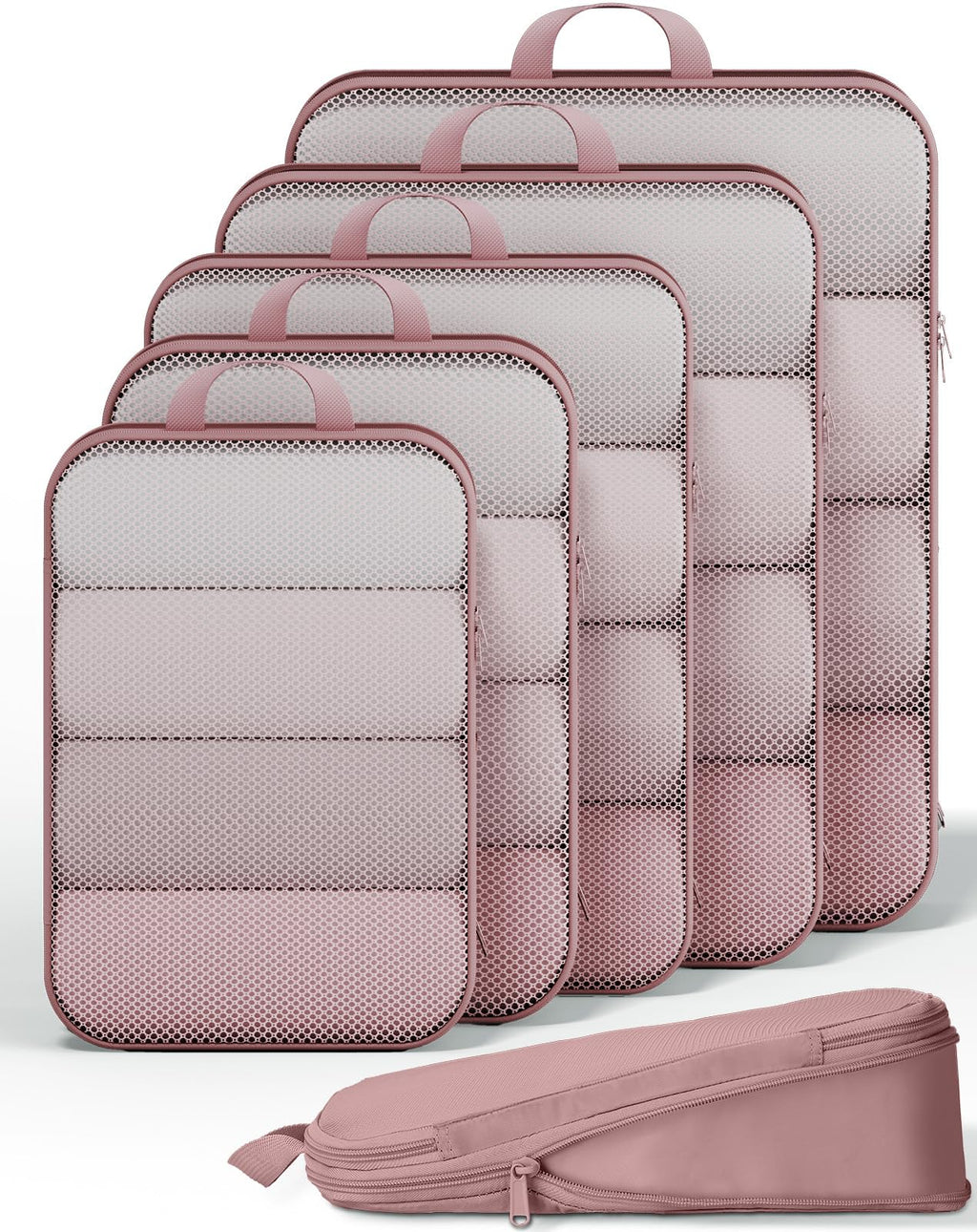 Veken 9/11 Set Compression Packing Cubes Garment Bags for Travel Essentials,Compressible Expandable Luggage Organizer Bags for Clothing,Space Saver Bags with Over 1000 pcs of Mesh Holes(Beige)