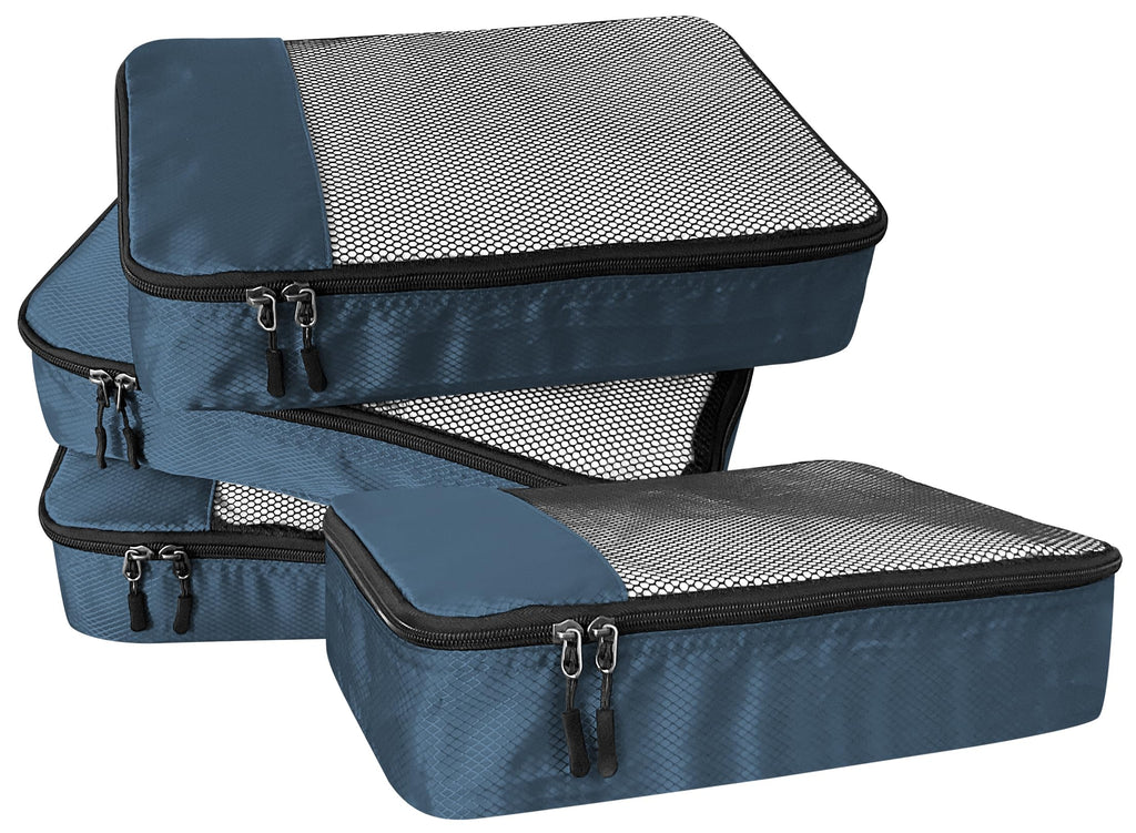 WTREE 4-Piece Packing Cubes Travel Accessories Set for Suitcases - Luggage Organizer Bags with Double Zipper - Mesh Top - Small/Medium/Large/Slim - Grey