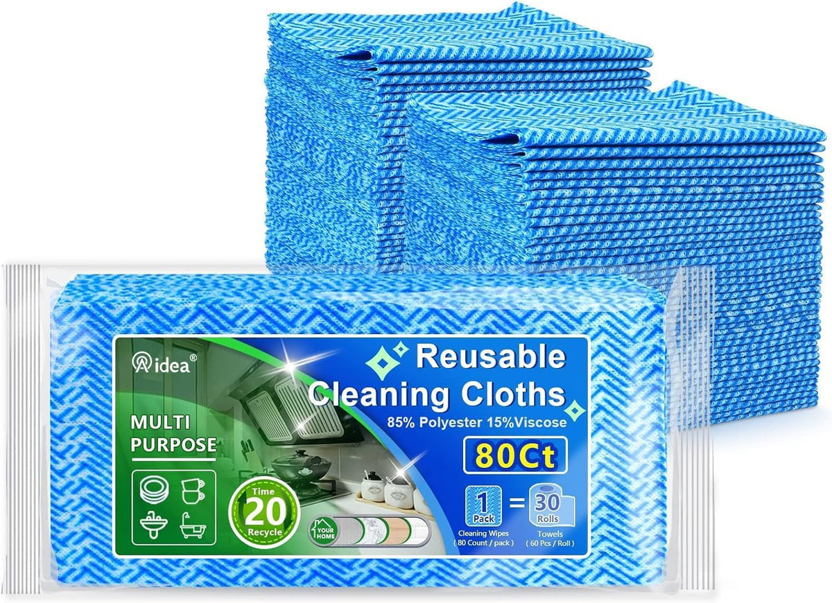 AIDEA Cleaning Wipes, Multi-Purpose Towel Reusable Cleaning Cloths 40Ct(1 Pack), Domestic Wipes, Dish Cloths(12''x24'') | Cleaning Rags Dish Cloths for Washing, Daily Cleaning Towel for Household/ Bathroom and Office Cleaning Supplies, Blue