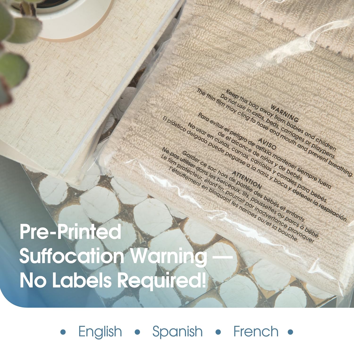 12" X 18" (500 Count) Self Seal Clear Poly Bags with Suffocation Warning | for Packaging and Clothes - Permanent Adhesive - Spartan Industrial