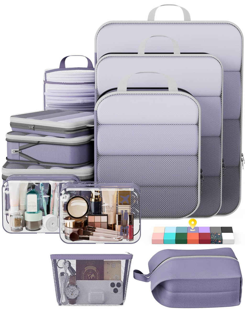 Veken 9/11 Set Compression Packing Cubes Garment Bags for Travel Essentials,Compressible Expandable Luggage Organizer Bags for Clothing,Space Saver Bags with Over 1000 pcs of Mesh Holes(Beige)