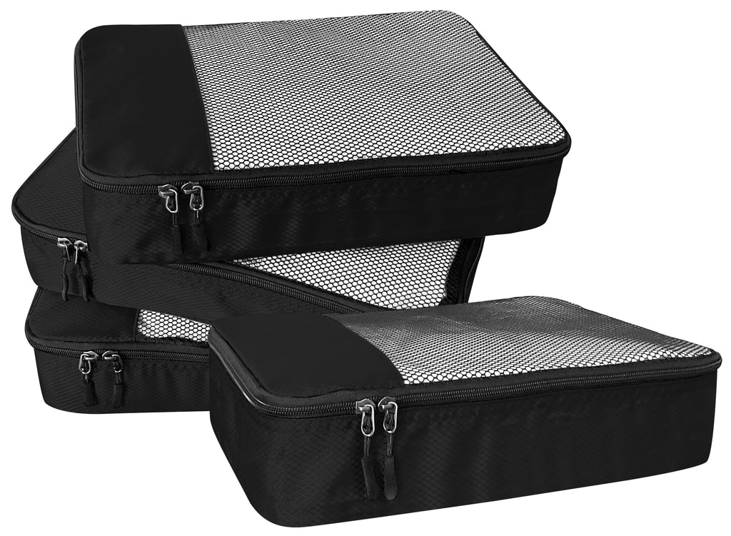 WTREE 4-Piece Packing Cubes Travel Accessories Set for Suitcases - Luggage Organizer Bags with Double Zipper - Mesh Top - Small/Medium/Large/Slim - Grey