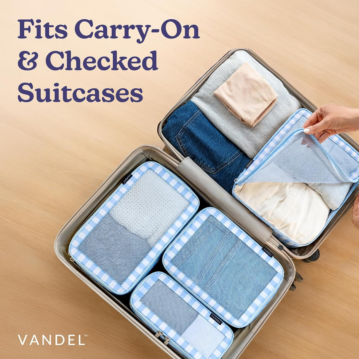 Vandel TSA-Friendly Packing Cubes for Carry On, Mesh Suitcase Organizer Bag | Professional Travel Organizer Bags for Women with Mesh Panel, Small Packing Cubes with Durable Zippers, Luggage Cube Set of 4