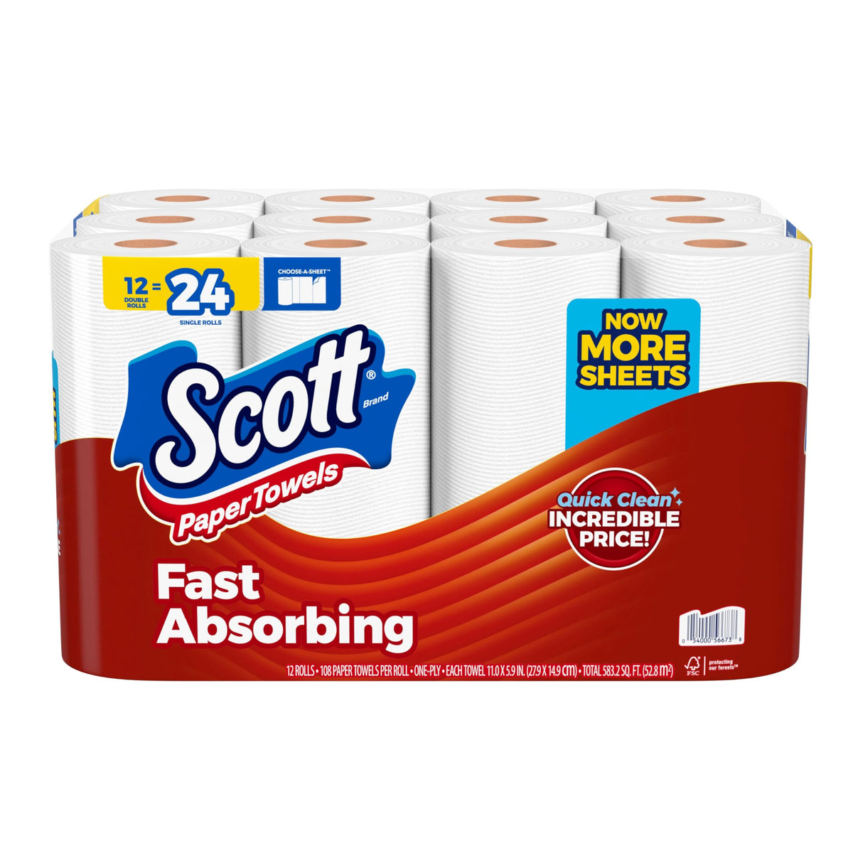 Scott Paper Towels, Choose-A-Sheet, 6 Double Rolls, 108 Sheets Per Roll