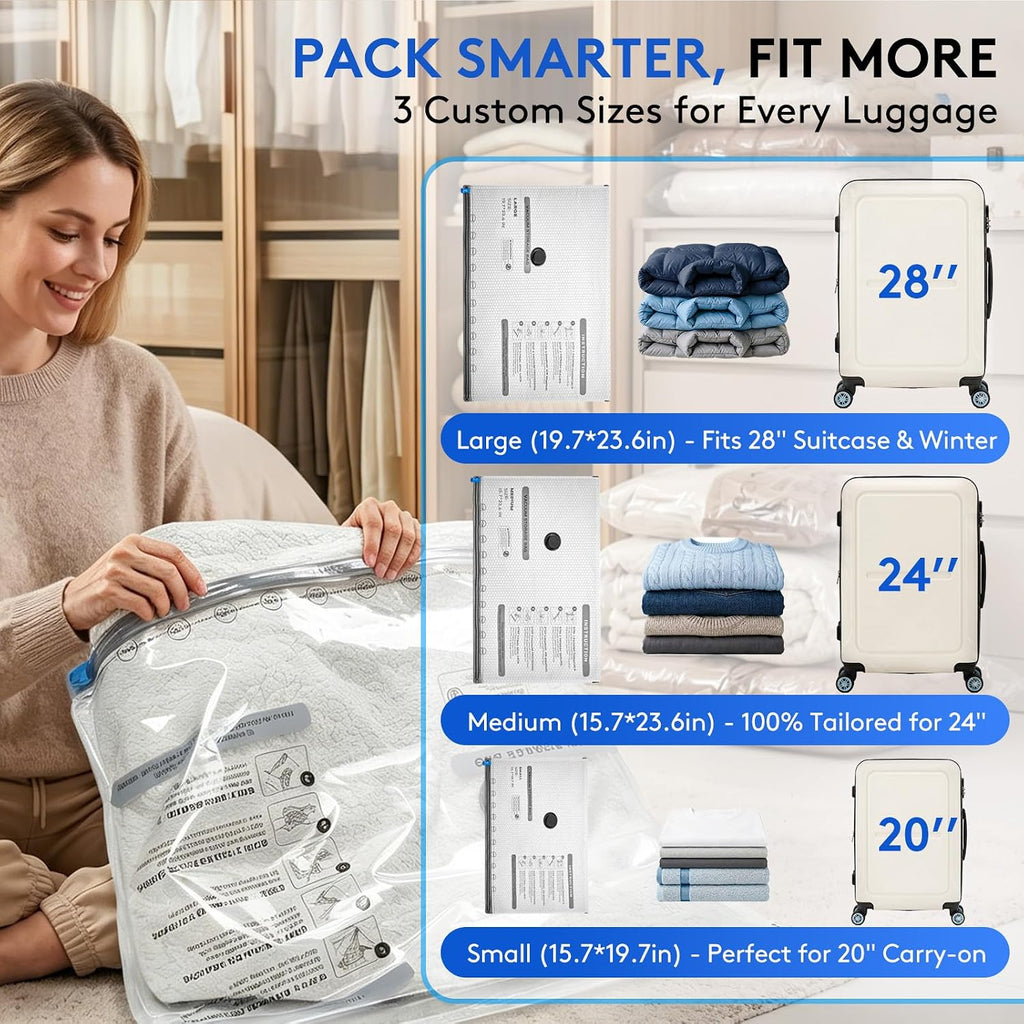 15+1 Packs Vacuum Bags for Travel with Rechargeable Pump, 3 Sizes Vacuum Seal Bags for Clothing, Compression Vacuum Travel Bags for Luggage, Vacuum Packing Bags for Closet Organization