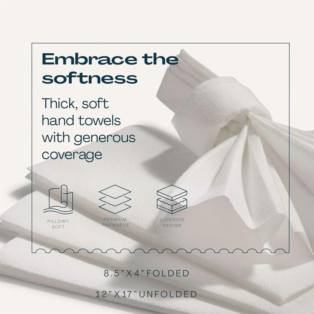 Disposable Linen-Feel Guest Towels - 12" x 17" Cloth-Like Hand Towels - Made In USA, Soft And Absorbent Paper Napkin For Bathroom, Kitchen, Or Event [Extra-Soft - Pack of 50], White