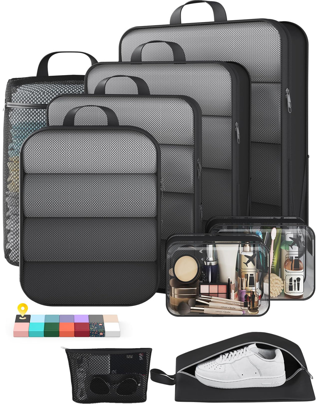 Veken 9/11 Set Compression Packing Cubes Garment Bags for Travel Essentials,Compressible Expandable Luggage Organizer Bags for Clothing,Space Saver Bags with Over 1000 pcs of Mesh Holes(Beige)