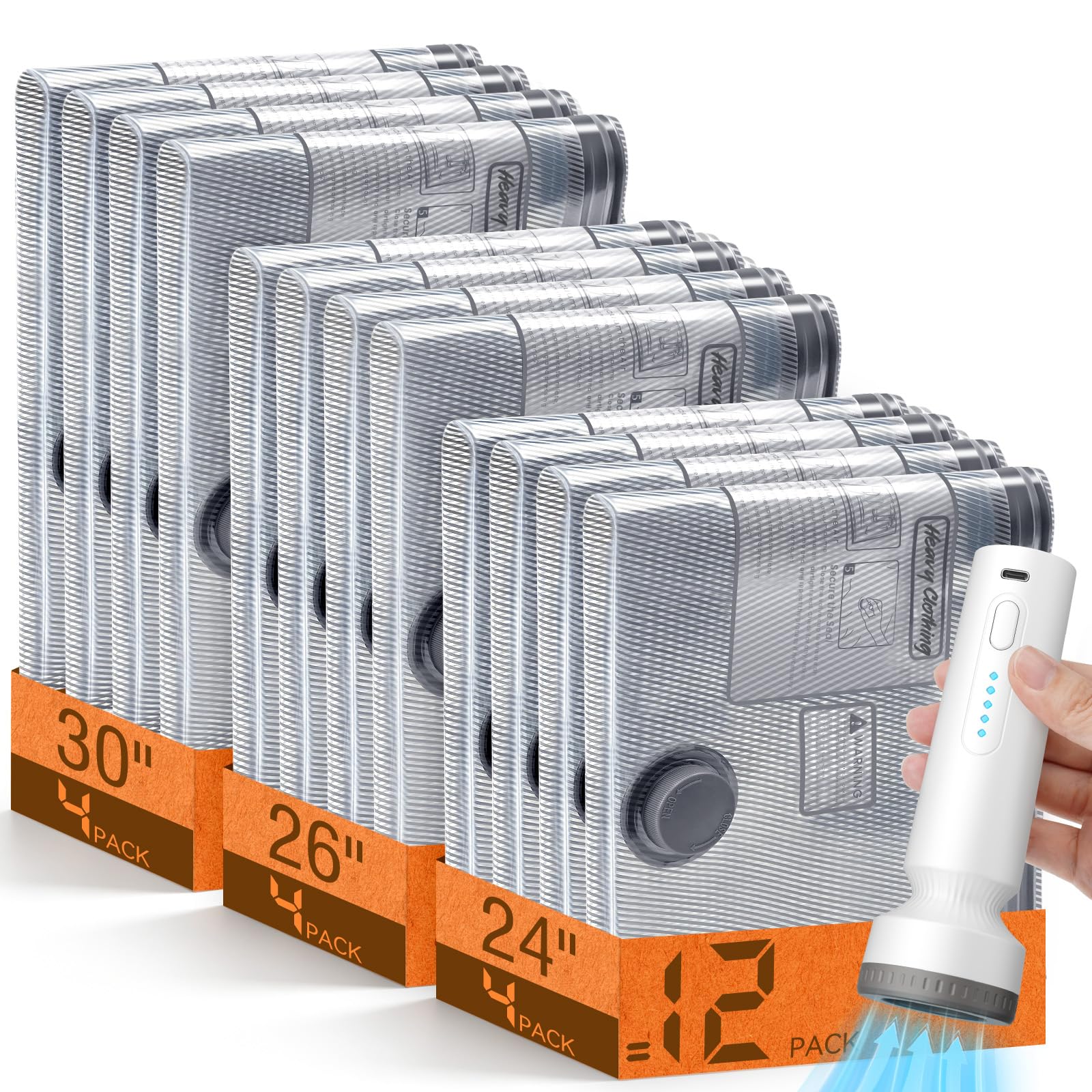 15 Pack Vacuum Storage Bags for Travel with Cordless Pump, Space Saver Bags for Clothes, Compression Packing Bags for Luggage, 15 Combo Size