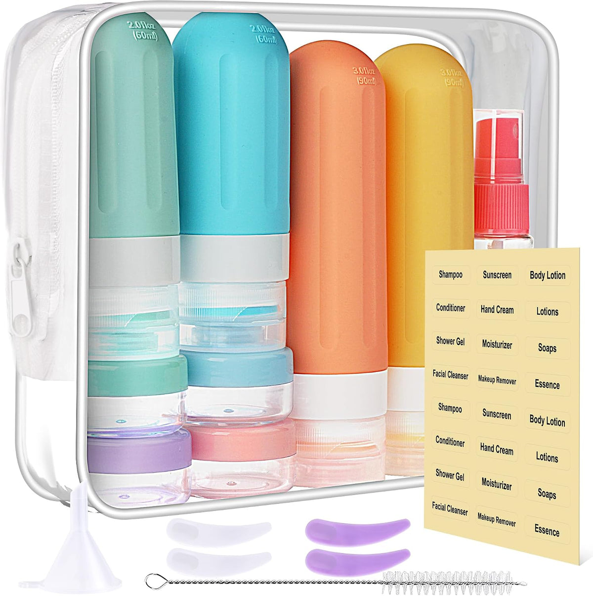 Travel Bottles for Toiletries 18Pack Containers Travel Size Toiletries | TSA Approved BPA Free Leak Proof Refillable Liqus Shampoo Air Travel Flights Vacation Getaways Colored