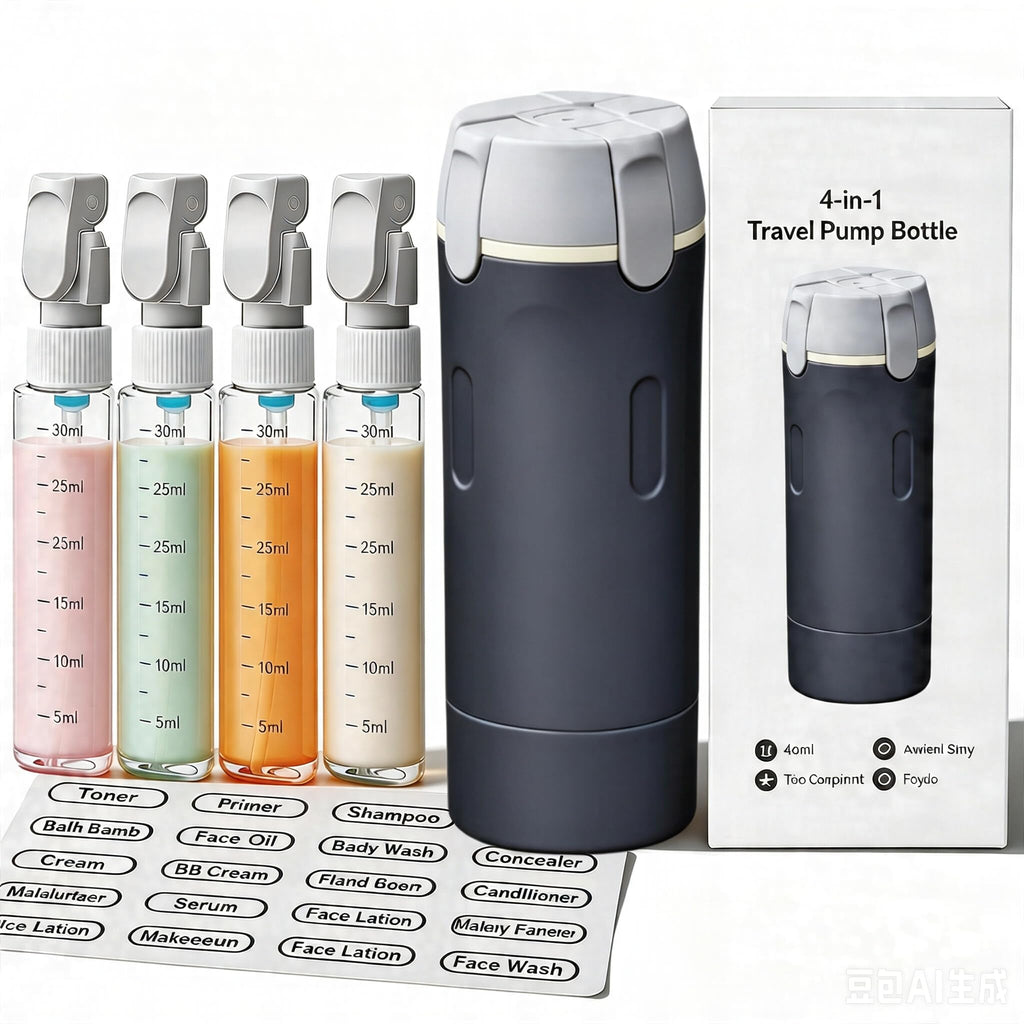 4 in 1 Travel Dispenser Bottle,4 Pack 30ML Travel Bottles for Toiletries, Leak Proof Travel Size Containers (Black, OneSize)