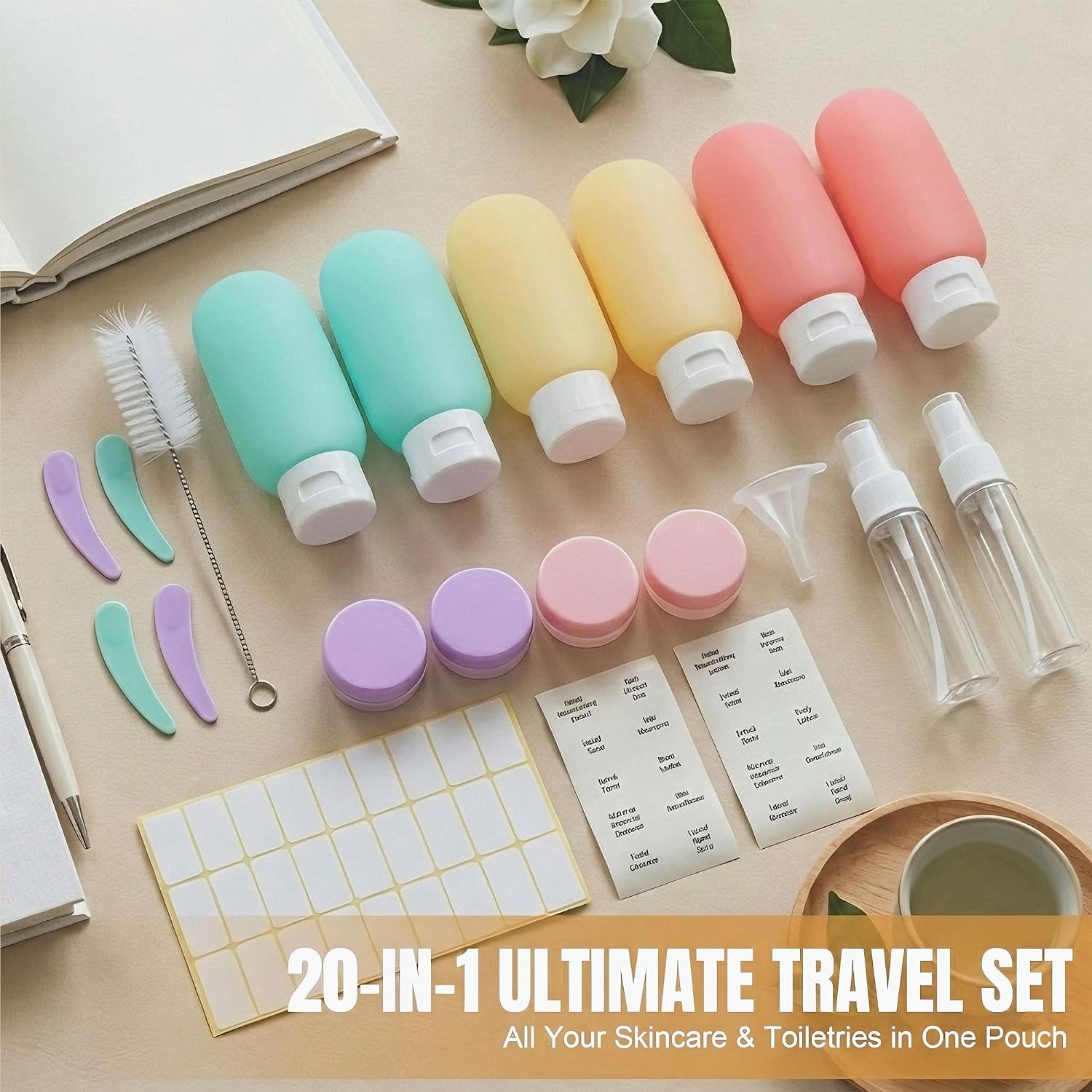 DEWSENSI 20 Pack Travel Bottles for Toiletries, Travel Size Containers Kit | TSA Approved, Leak Proof, Plastic, Refillable Travel Accessories for Shampoo Conditioner Lotion Liquids