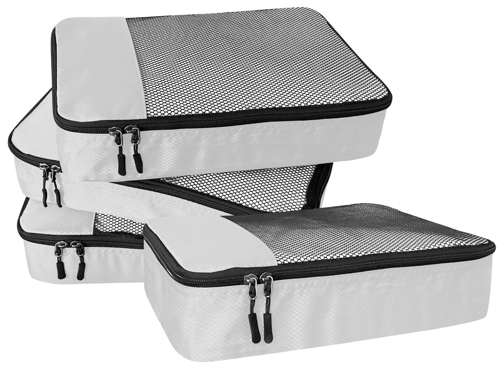WTREE 4-Piece Packing Cubes Travel Accessories Set for Suitcases - Luggage Organizer Bags with Double Zipper - Mesh Top - Small/Medium/Large/Slim - Grey